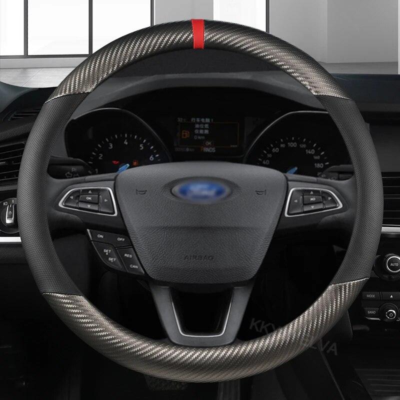 Fibră de carbon pentru mașină + piele 37-38CM husă pentru volan auto anti-alunecare pentru Ford Focus 2 3 MK1 MK2 MK3 Accesorii interioare auto