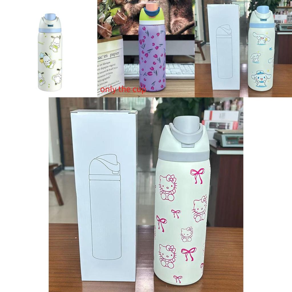 Hello Kitty Kuromi Butterfly Knot Floral Print Stainless Steel Insulated Cup With Lock Clip For Outdoor Activities