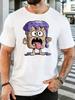 Unisex Dark Gray Tee Purple Jam Toast Funny Cartoon Art Print Short Sleeve Loose Casual Basic Top For Adult Male Daily Wear Outfit