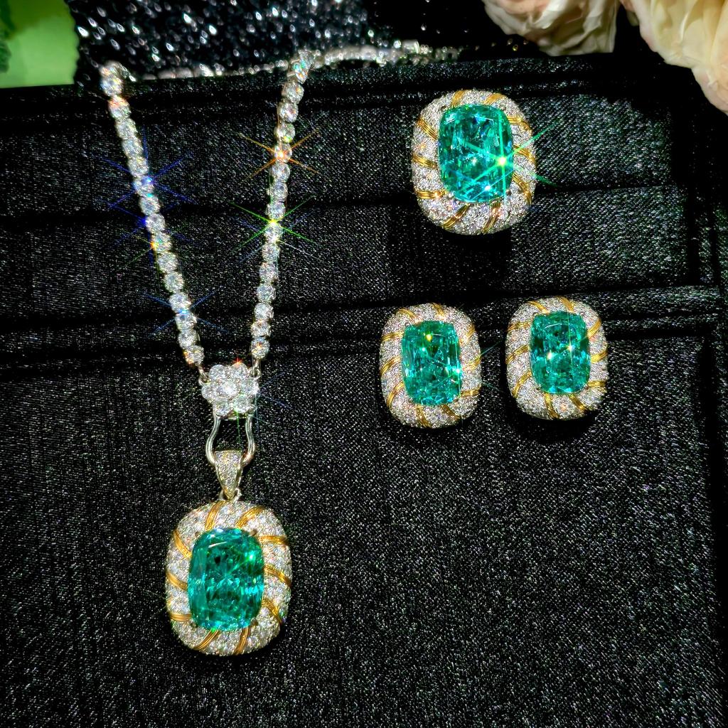 2026 Colier Pandantiv cu Cuib de Rândunică Tăiat Para Zircon Verde Diamant Complet Inel Deschis Cercei Stud Lux Ușor