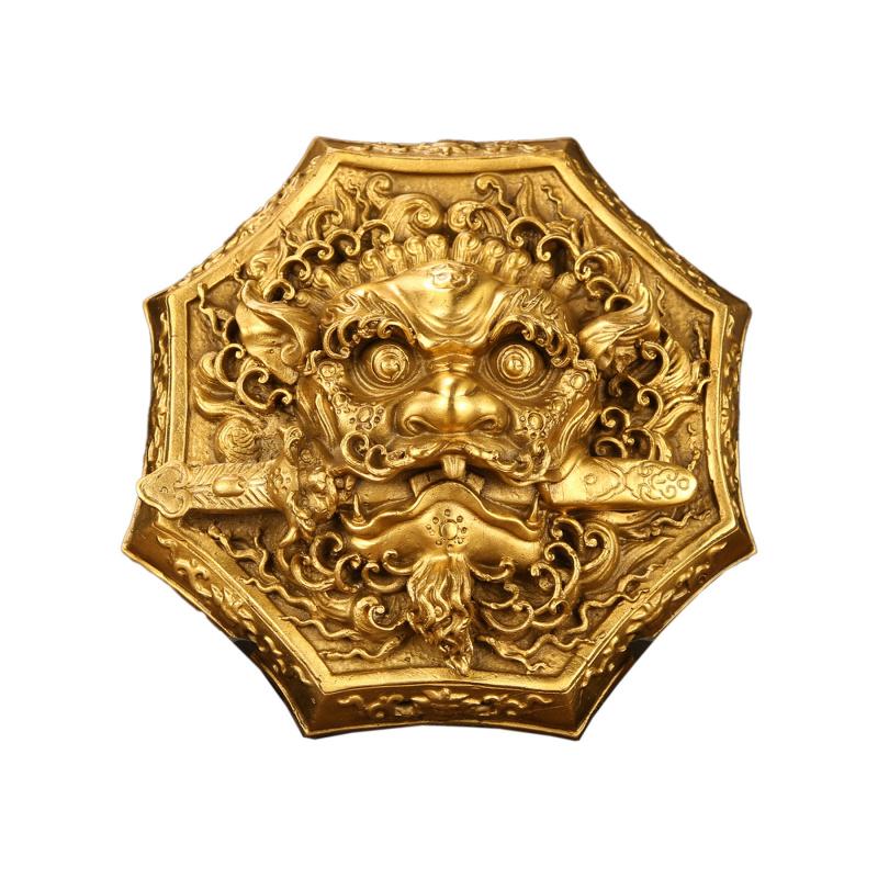 Beißender Schwert Reines Messing Fenster Löwe Tigerkopf Schild Anhänger Türgott Glücksbringer Feng Shui Ornament