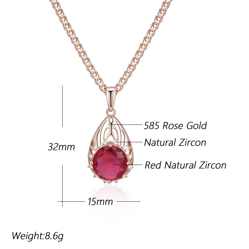 Shiny Red Natural Zircon Pendant Necklace Women Fashion  Rose Gold Color Party Accessories Daily Fine Vintage Jewelry