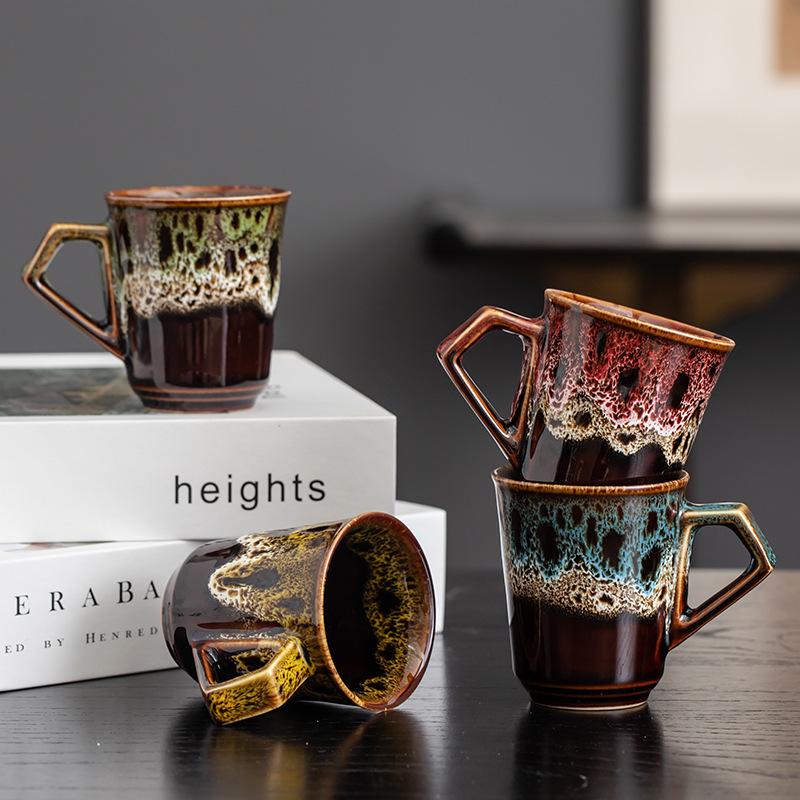 Baifenbai Home Furnishing Light Kiln-Changed Espresso Cup Italian Latte Cup Creative Niche Ceramic Afternoon Teacup Retro Coarse Pottery Medieval Cup