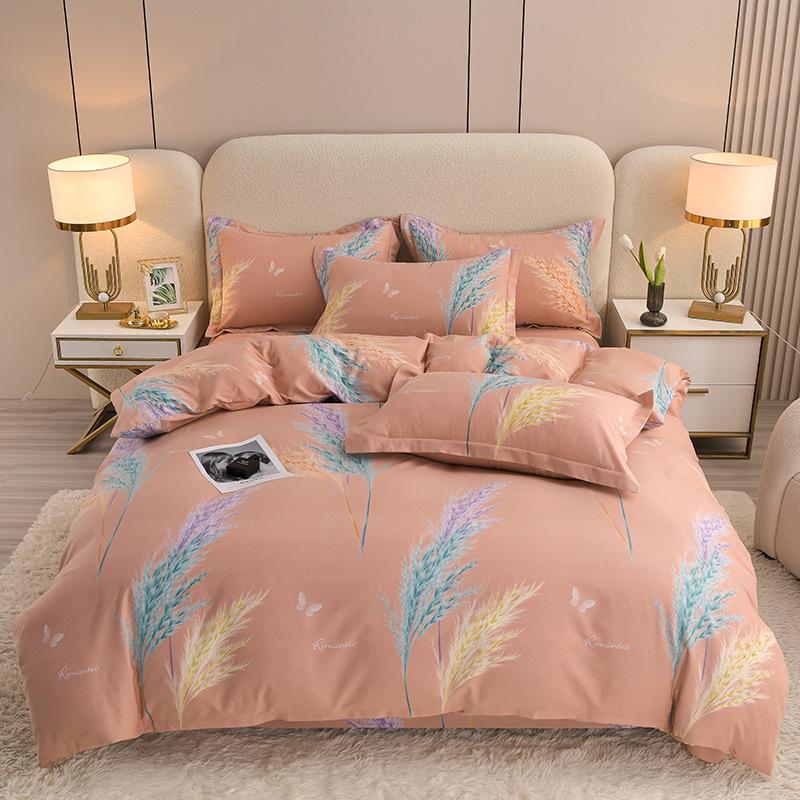 New Stylish Skin-Friendly Cotton Flannel Bedding Set - Thickened Plaid & Floral Design for Students
