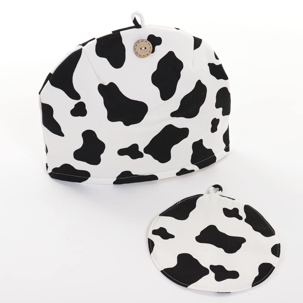 Stylish Tea Cozy Teapot Cover with Holstein Cow White Animal Design, Crafted by Kawashima Sachiko and Akiko, Made in Japan, 100% Cotton