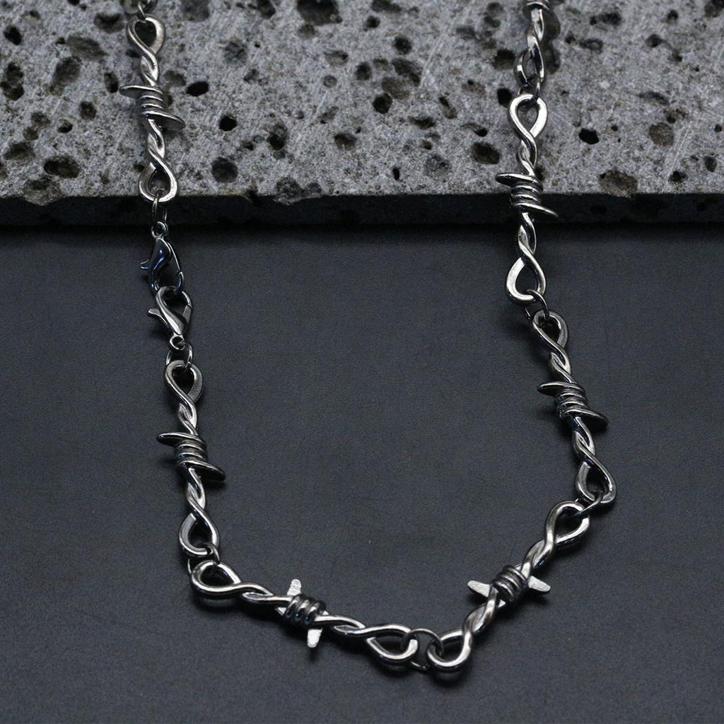 Unisex Gothic Punk Style Necklace Hip Hop Barbed Wire Themed Minimalist Vacation Fashionable Jewelry Accessory Metal Chain Jewelry Gift