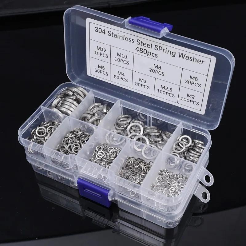Stainless Steel Spring Lock Washers Metal O Rings Flat Gaskets Set Fasteners Hardware Assortment Kits M2 M2.5 M3 M4 M5 M6 M8 M10