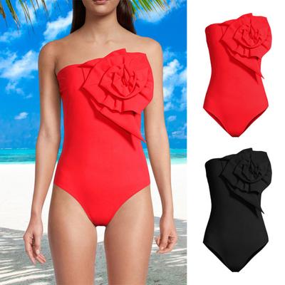 Γυναικείο Μονοκίνι Μπαντό Χωρίς Μανίκια με 3D Διακόσμηση Λουλουδιών Μαγιό Μονοκόμματο Μονόχρωμο Ανοιχτή Πλάτη Γρήγορης Ξήρανσης