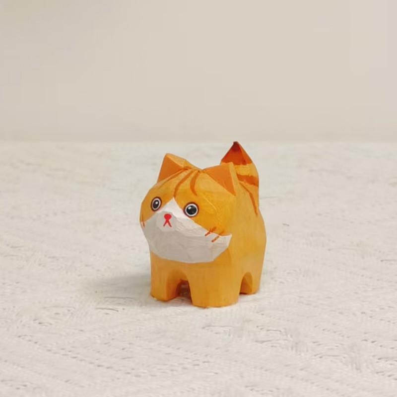

Wooden Cat And Corgi Handcrafted Figurine With Carving Art For Gift Giving And Home Decor Style C