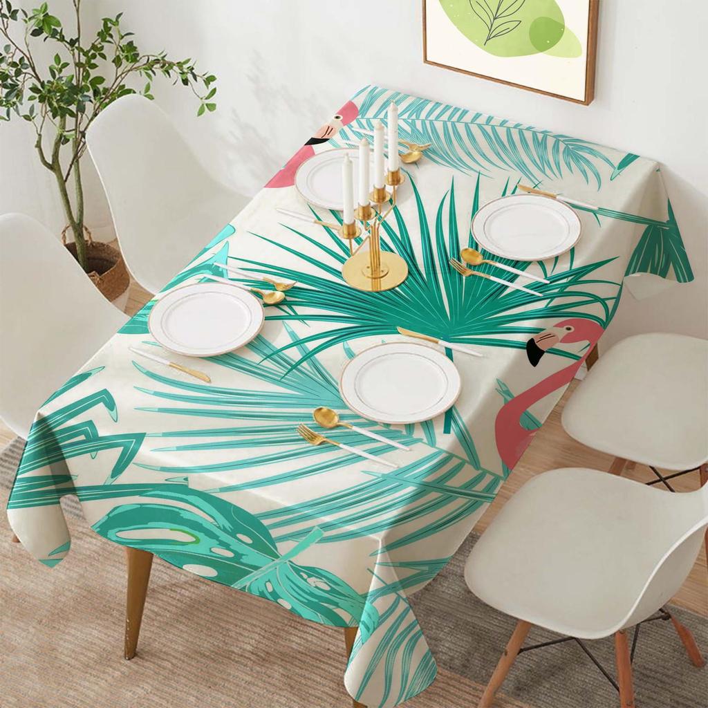 Tropical Flamingo Rectangular Polyester Tablecloth for Dining and Coffee Tables