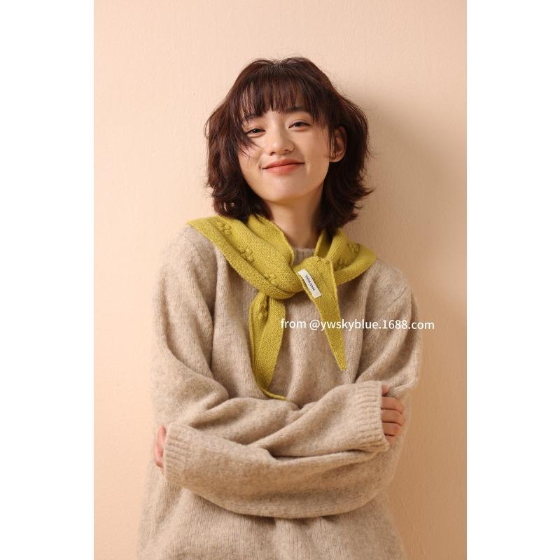 Giant Ocean Korean 100% WOOL small wool scarf ins blogger irregular triangle scarf women s white dot clear scarf