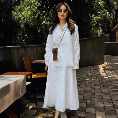 Women's Casual Linen Cotton Long Sleeve Shirt Set