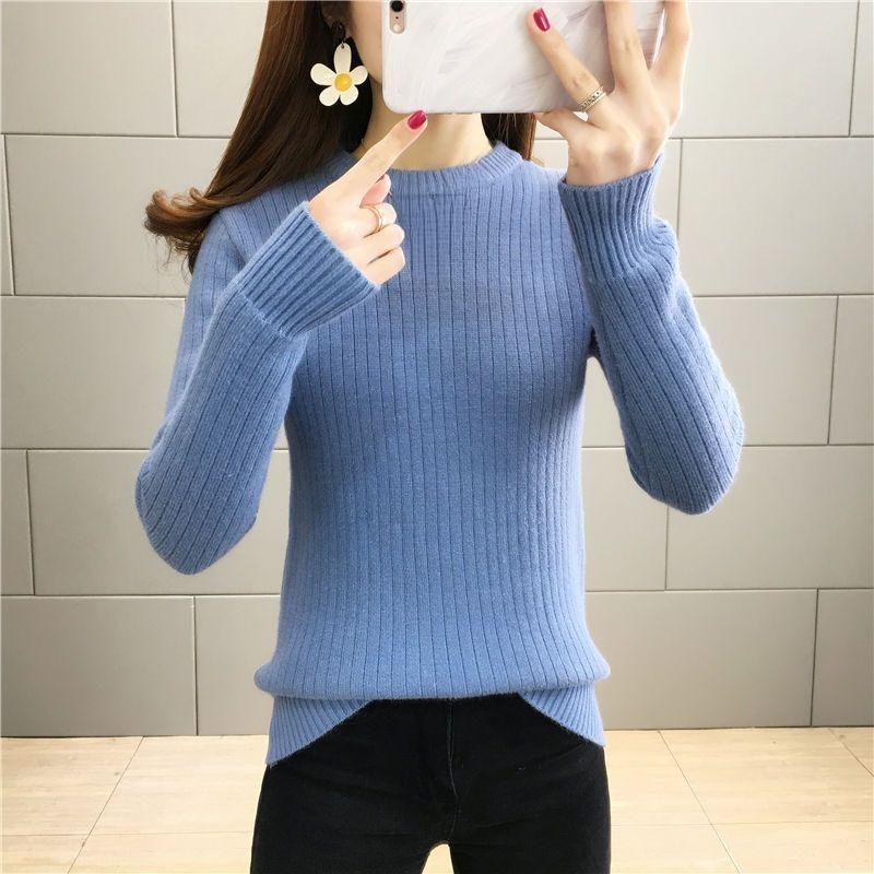 Women Elegant Thicken Velvet Lined Sweater Winter Warm Sueter Fleece Knitted Pullover Slim Round Neck Knitwear