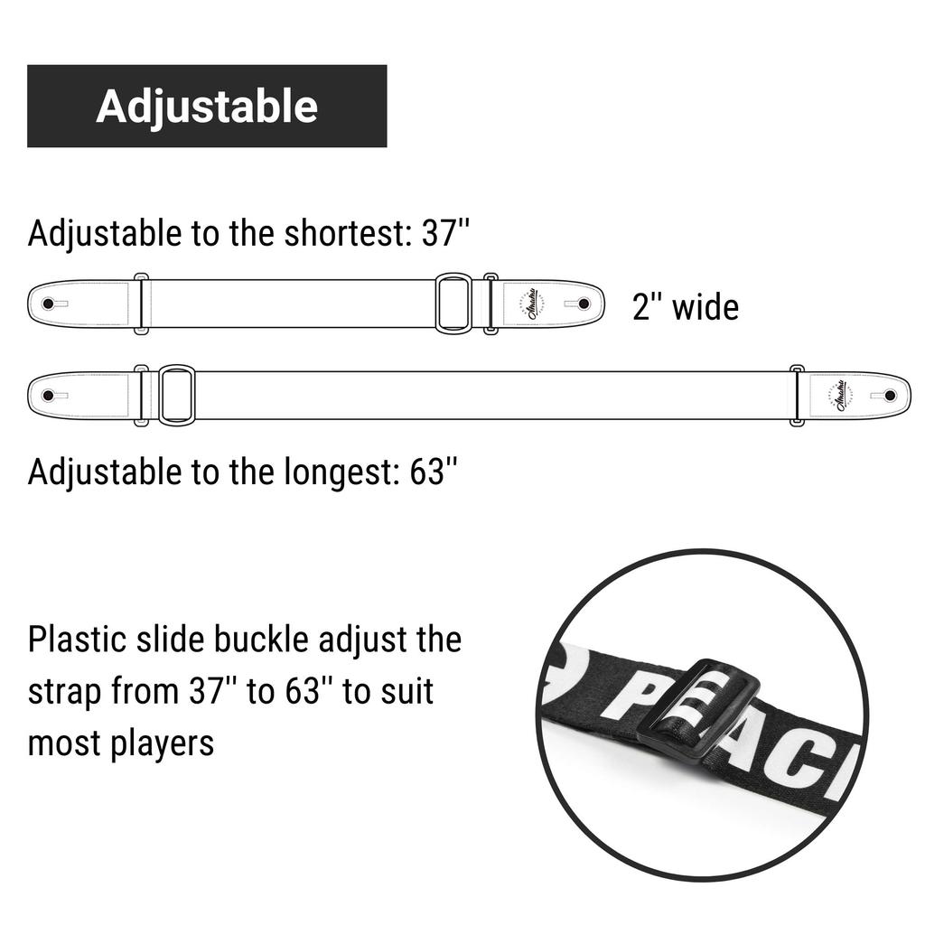 World Peace Guitar Strap Adjustable for Bass Guitars with 3 Pick Holders Black [Amumu] Acoustic, Electric, -