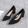 High Heels Women's Spring and Autumn Black Suede Middle Heel Pumps Women's New Pointed Commuter Professional Work Shoes Women