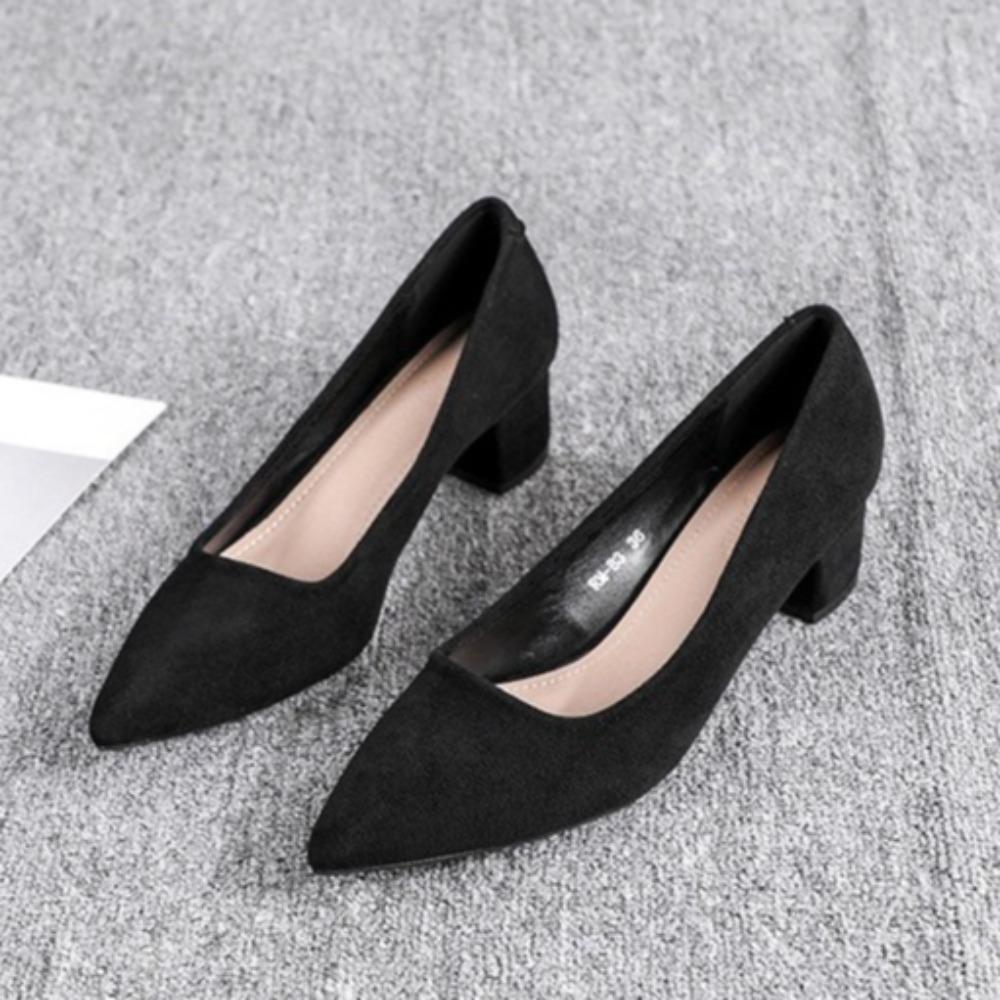 High Heels Women's Spring and Autumn Black Suede Middle Heel Pumps Women's New Pointed Commuter Professional Work Shoes Women
