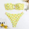 New three-point bikini print sexy babes two-piece swimsuit beach hot spring high-waisted swimsuit