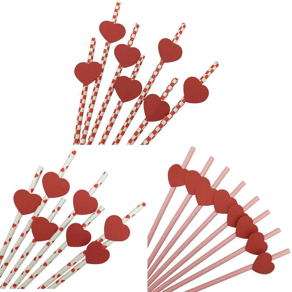 Ecofriendly Heart Card Disposable Paper Straws For Cake And Party Decor