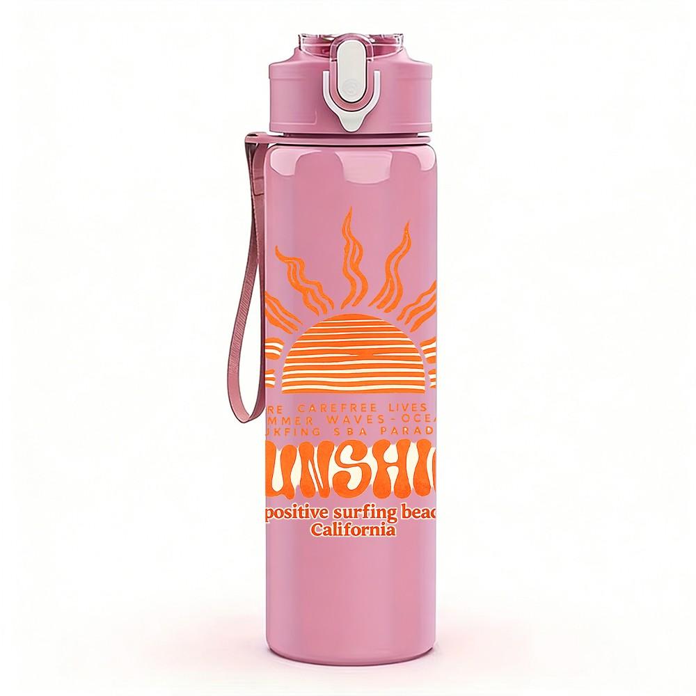 1PC Sunrise Sunshine Boho Sun Art Print 750ml Color Plastic Sports Water Bottle Leakproof Flip Straw Lid Suitable for Sports Office Home Use