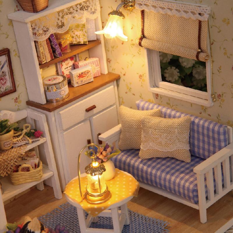 Kitten Mini Doll House Model Building Assembled House Home Kit Creative Room Bedroom Decoration with Furniture Birthday Gifts