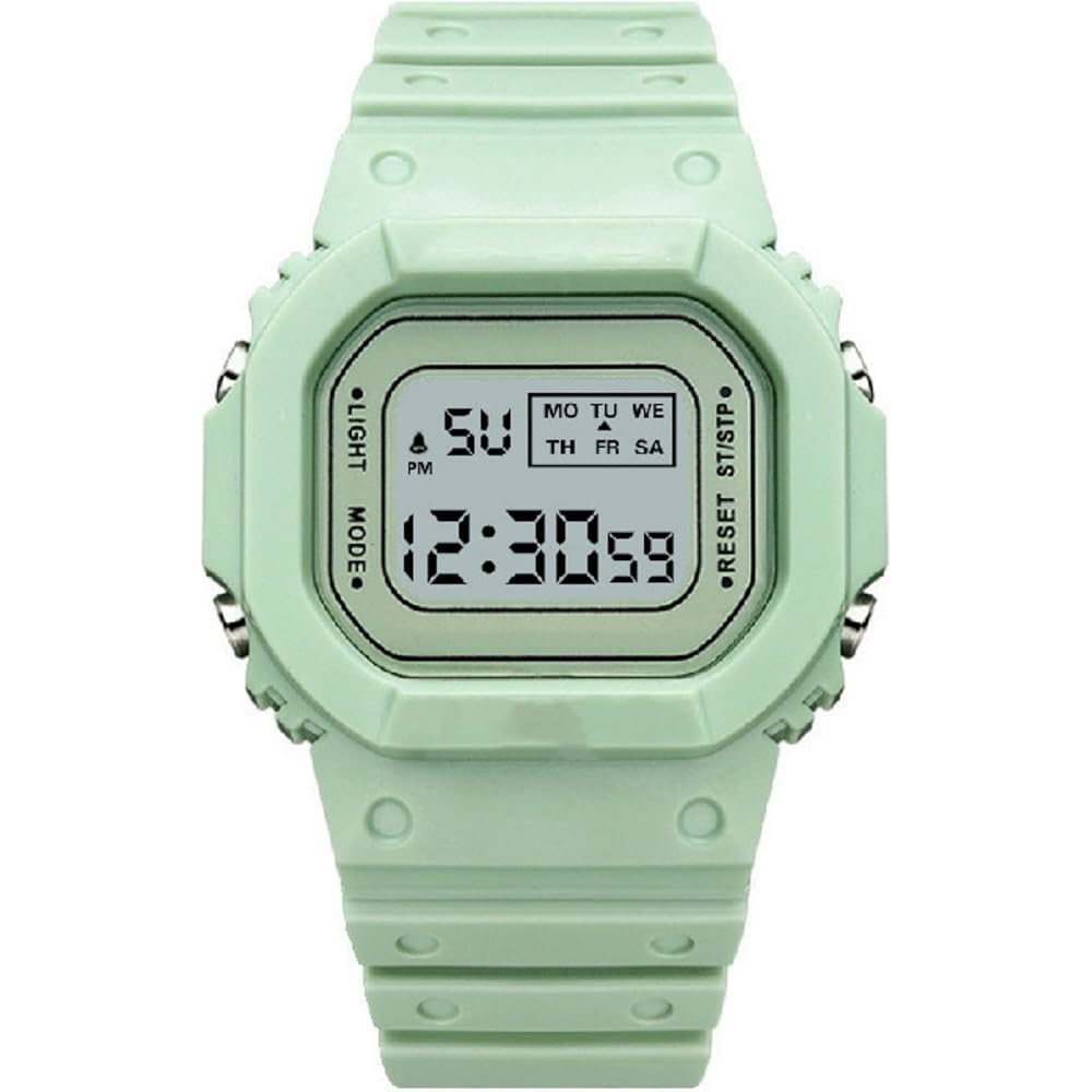Kids Digital Watch Boys Girls Colorful Alarm Clock with Day Display Green