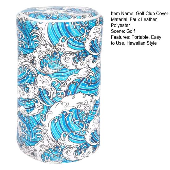 Hawaiian Style Golf Club Cover Sea Wave Tropical Pattern Barrel Driver Headcover Faux Leather Fairway Wood Head Covers Golf Gifts for Men Father