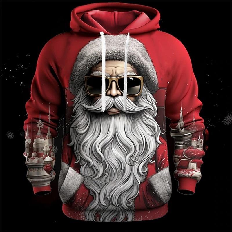 3D Print Christmas Cat Graphic Hoodie Men's Cute Santa Claus Pattern Loose Casual Comfortable Clothes Autumn Harajuku Style Kids Pullover