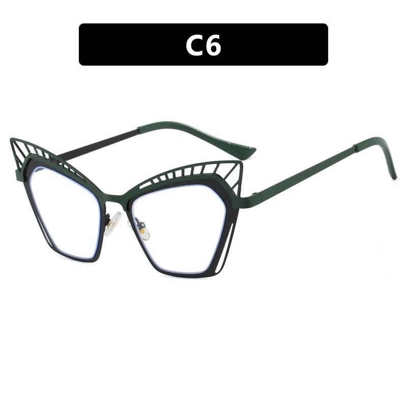 New cat eye hollow color matching flat mirror metal European and American glasses frame fashionable advanced sense anti-blue glasses
