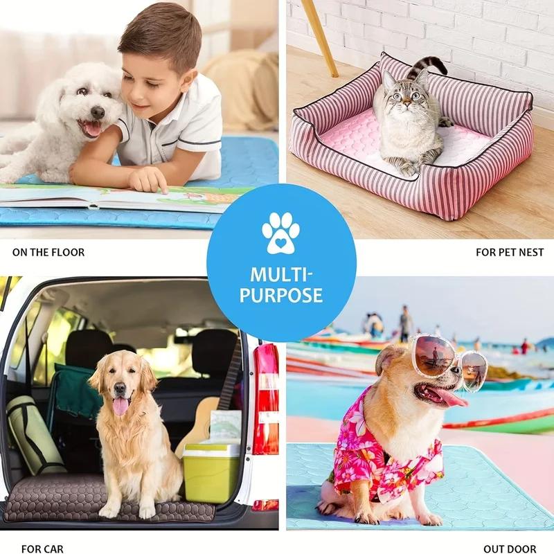 Pet Summer Cooling Mat Breathable Ice Silk Dog Bed Mat Washable Cooling Pad for Dogs Cats