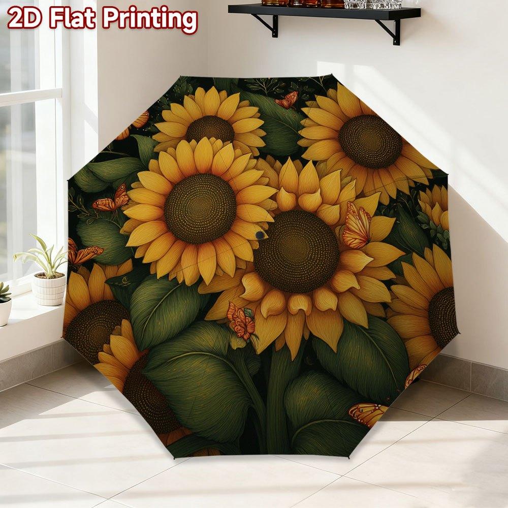 

1pc Bright Sunflowers with Butterflies Automatic Opening and Closing Folding Umbrella | Suitable for Family, Travel, and Outdo Iron&8K