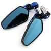 7/8'' 22mm Motorcycle End Bar Mirror Universal Foldable Motorbike Side Mirror for Bobber Cafe Racer Street Bike (Blue)