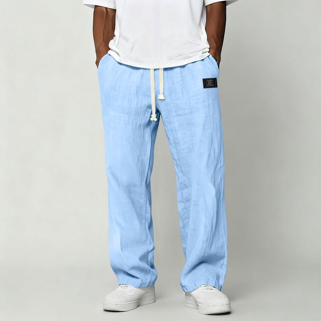 Men's Casual Cotton Linen Pants | Elastic Drawstring Waist Loose Fit Lightweight Summer Pants For Beach & Home Wear