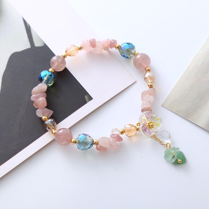 Strawberry crystal powder crystal gravel flower bracelet Bangles Women Fashion Jewelry accessories Gift