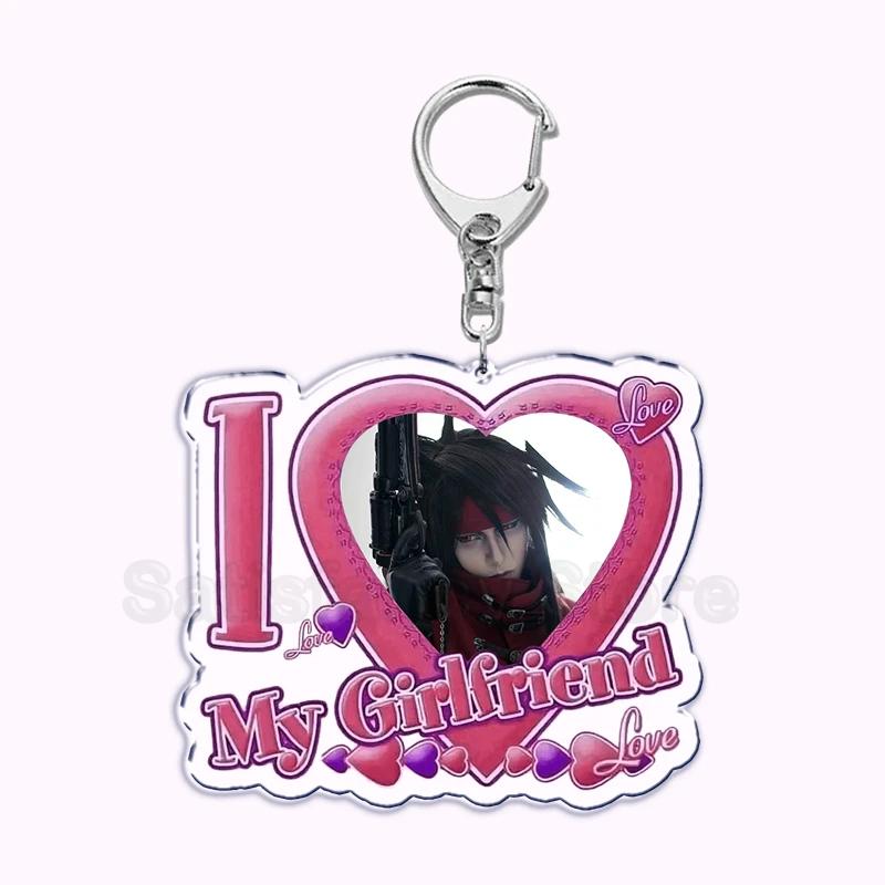 Pfp Sephiroth Acrylic KeyChain Pendant Key Ring I Love My Boyfriend Girlfriend Pink Heart Keyring for Bag Pendant Jewelry Gifts