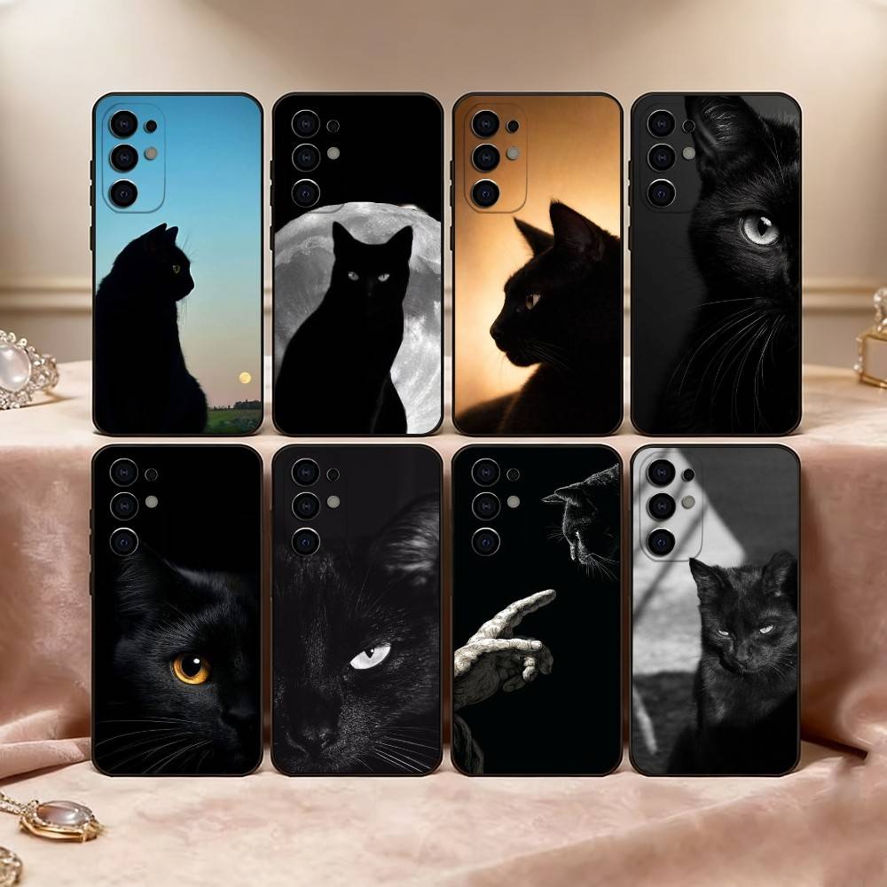 Black cat Phone Case Black Silicone Soft For Samsung S25,S24,S21,S22,S23,S30,Ultra,S20,Plus,Fe,Lite