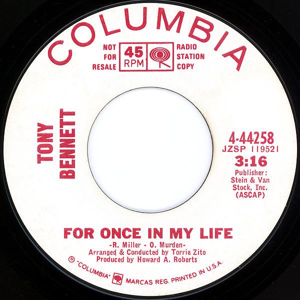

7inch Record TONY BENNETT - For Once In My Life 444258PROMO COLUMBIA 1967 US Pop Used