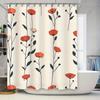 Modern Poppy Shower Curtain Orange Floral Design for Bathroom Decor Waterproof Fabric Bath Rug Set with Hooks.