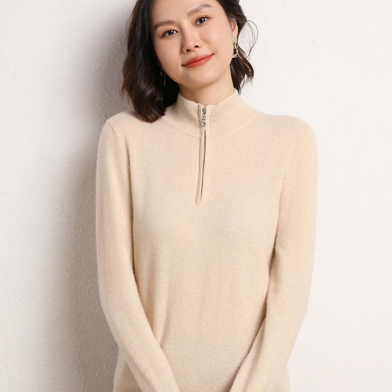 Pull à col roulé zippé en cachemire pour femme en automne et en hiver Pull unicolore Tendance et polyvalent Pull chaud et doux pour la peau
