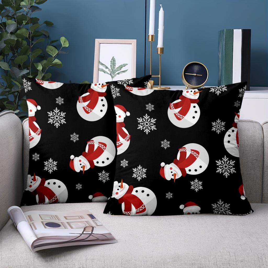 1 Pieces Christmas Snowman Pattern Black Pillowcase Set Polyester Pillowcase, Sofa Decorative Cushion Cov Headboard Pillow