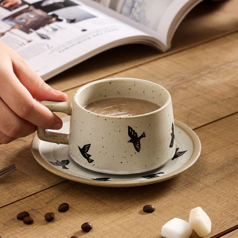 Retro Flying Bird Coffee Cup & Saucer Set Japanese Ceramic Tea Coffee Cup Afternoon Tea Cup For Home Kitchen 200-400ml белый