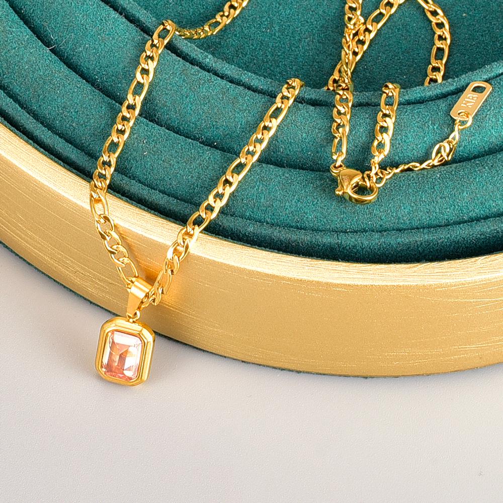 Trendy L182 Blue-Green-Purple Gemstone Necklace for Women - 18K Gold-Plated Stainless Steel Hip Hop Clavicle Chain