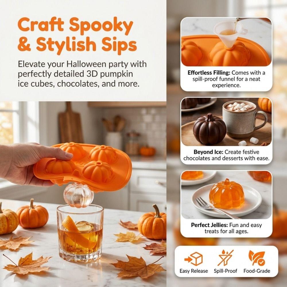 4 Grids Pumpkin Ice Cube Tray Pumpkin Shape 3D Silicone Baking Mold  Pastry Utensil