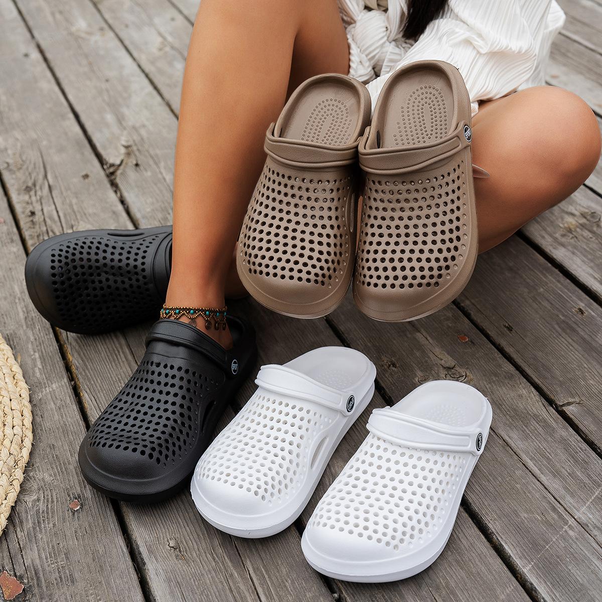 

Summer men s and women s same dense hole flat bottom hole shoes outdoor light wading non-slip beach cool slippers slippers 36-37 білий