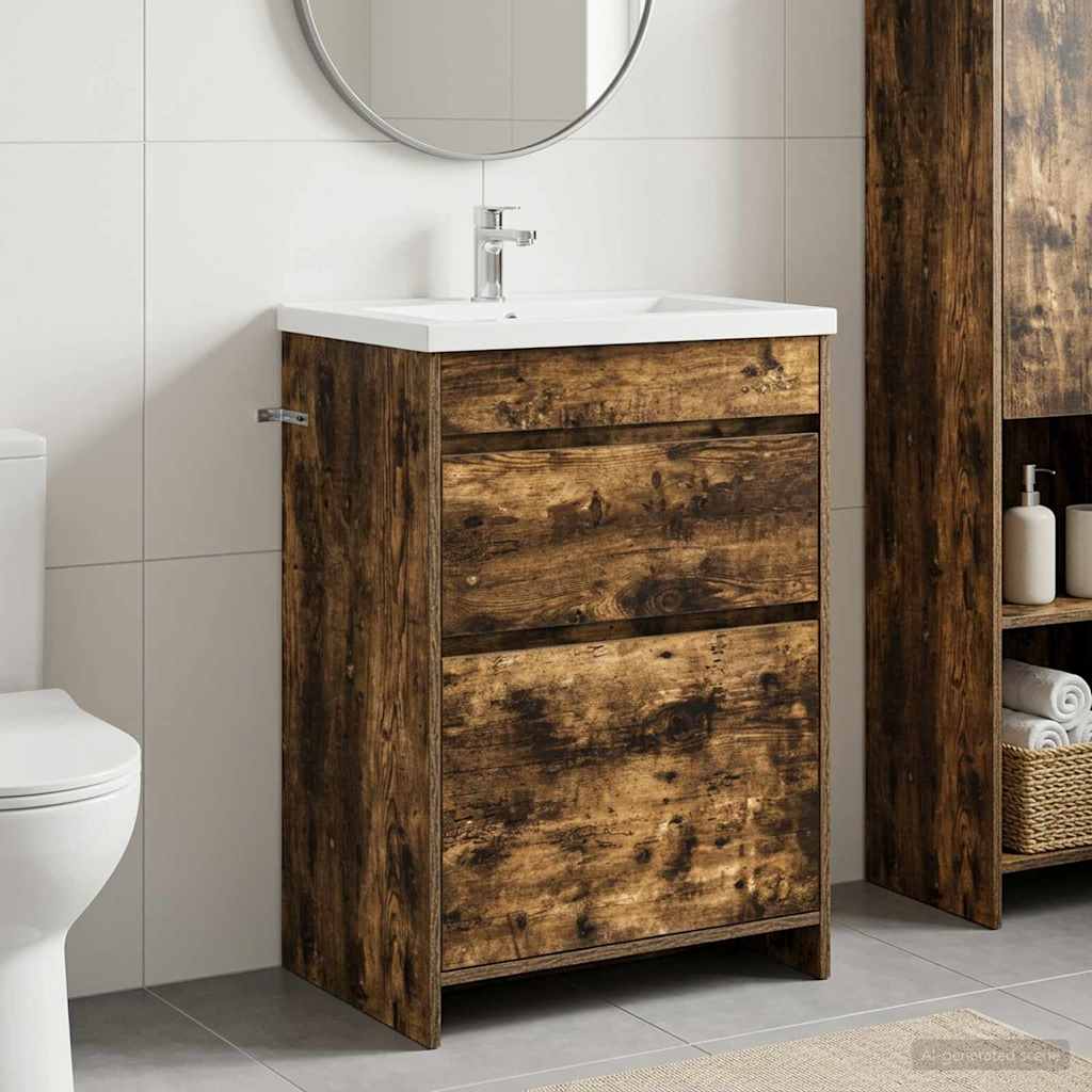 Bathroom Vanity Cabinet Smoked Oak 56 x 37.5 x 81 cm