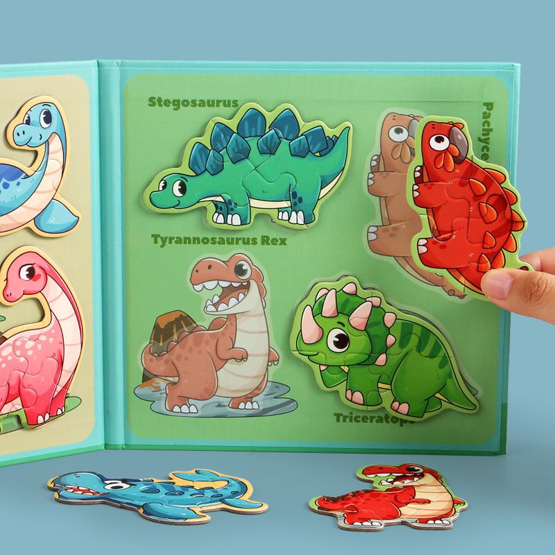 Dinosaur Jigsaw Games for Kids Montessori Magnetic Puzzle for Boys Educational Table Game Toys for Children Christmas Gifts
