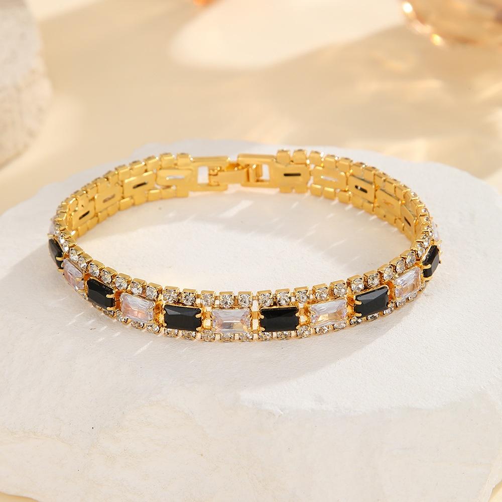 Charm Female White Red Black Green Blue Zircon Stone Square Rectangle Bracelet Gold Color Wedding Jewelry For Women