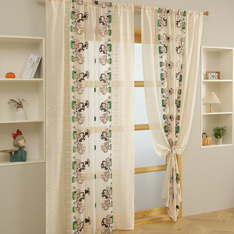 Labelled Small Mushroom Embroidered Curtains Bedroom French Cream Curtain Living Room Bedroom Balcony Window Screen
