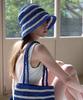 Seullouseulloulli Moroccan Handmade Crochet Striped Bucket Hat _ Blue