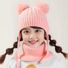 2Pcs/Set Children Winter Hat Scarf Set Plush Ball Decor Solid Color Plush Lining Knitting Hat Warm Neckerchief Set