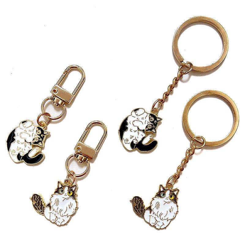 Charming Persian Cat Keychain: Lively Black and White Alloy Accessory for DIY Jewelry and Gifts
